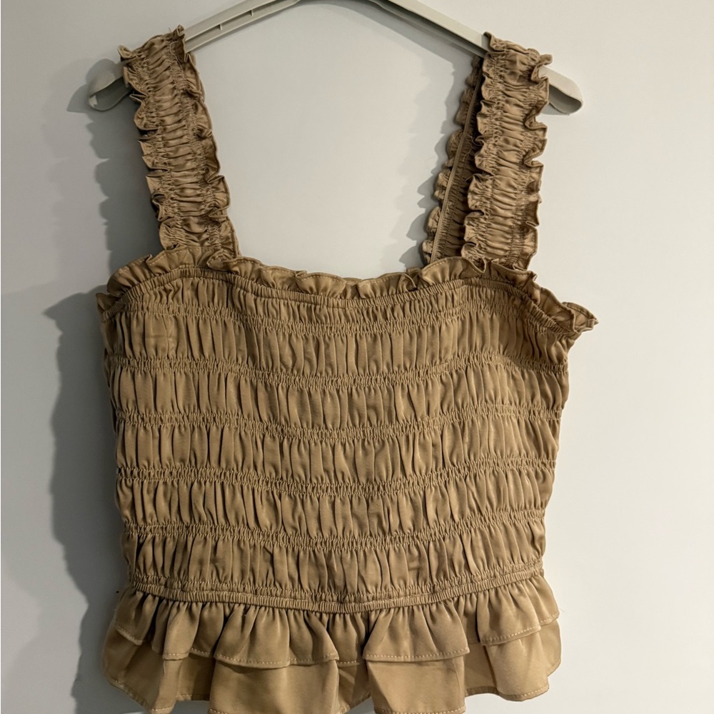 Le Lis Ruffled Brown Crop Top